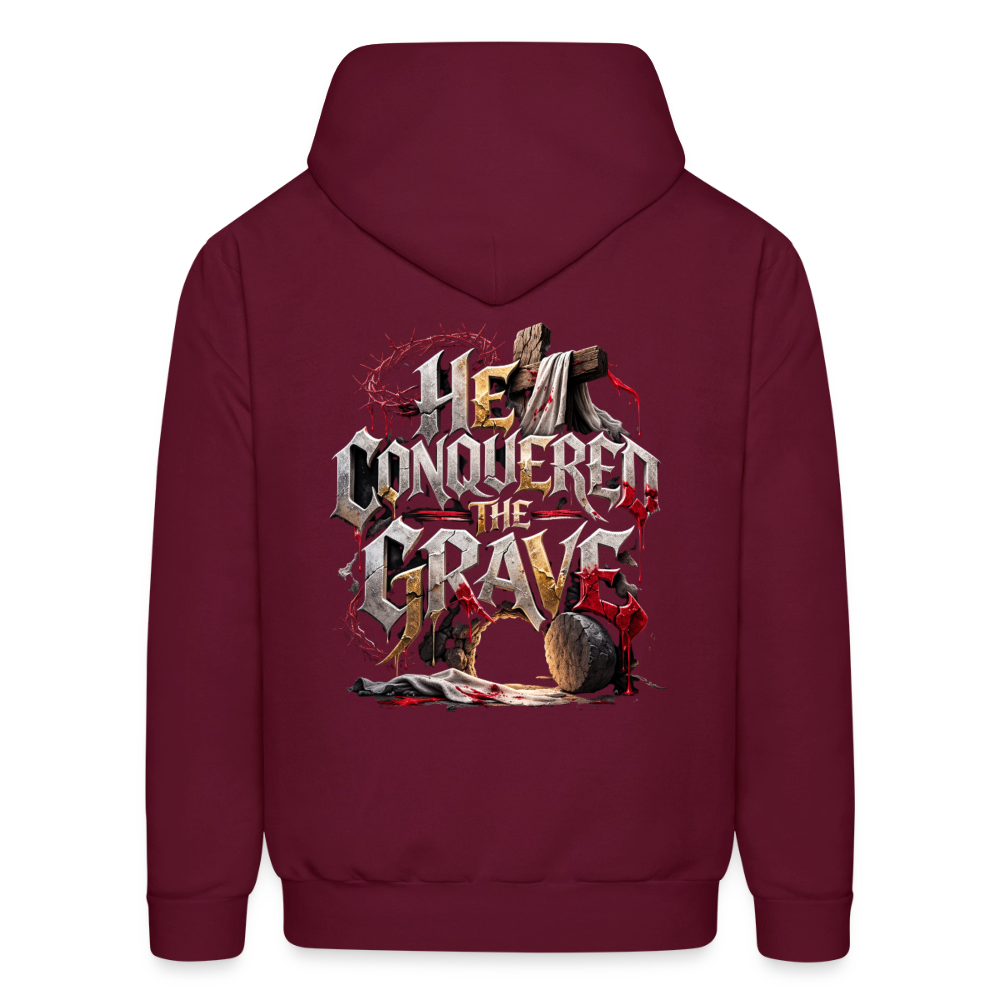 JESUS “He Conquered the Grave” Hoodie - burgundy
