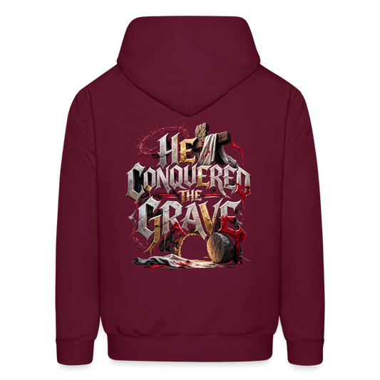 JESUS “He Conquered the Grave” Hoodie - burgundy
