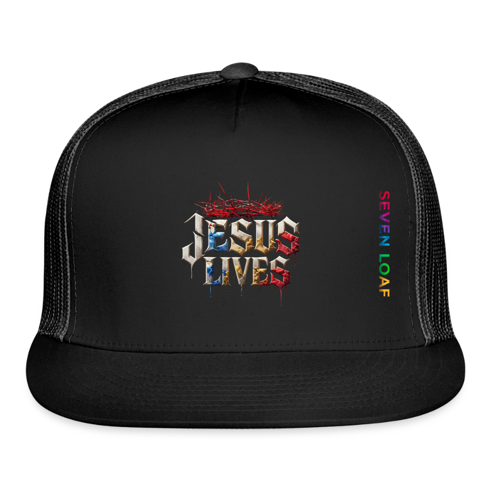 JESUS “He Conquered the Grave” Trucker Hat - black/black