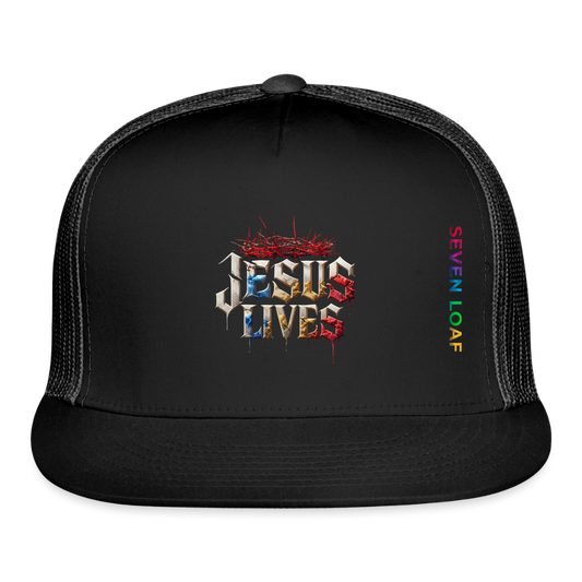 JESUS “He Conquered the Grave” Trucker Hat - black/black