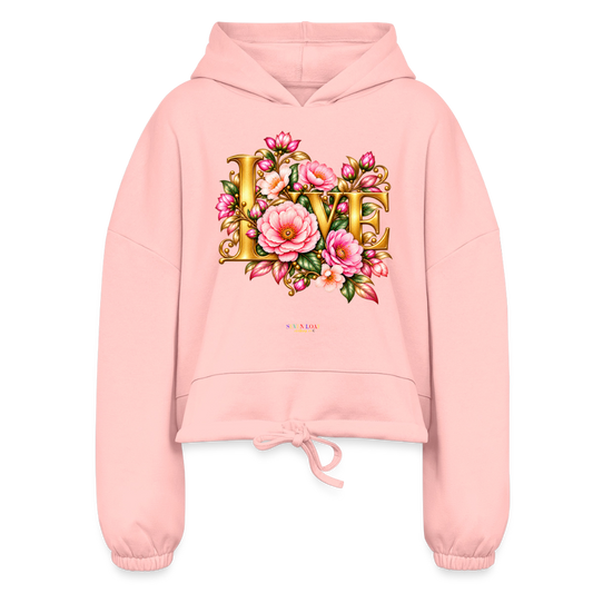 God’s Love Floral Cropped Hoodie in light pink
