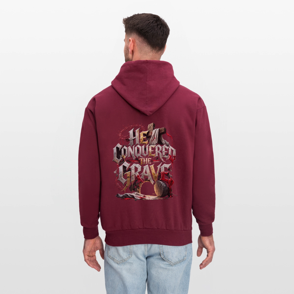 JESUS “He Conquered the Grave” Hoodie - burgundy